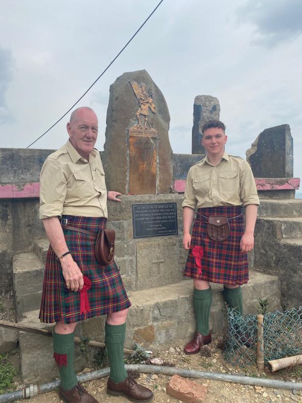 Ian Nivison and grandson Kai Chacksfield at the Cameron Memorial in Kohima
